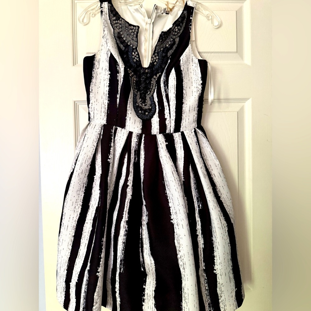 Elegant Black and White Striped Kids Dress